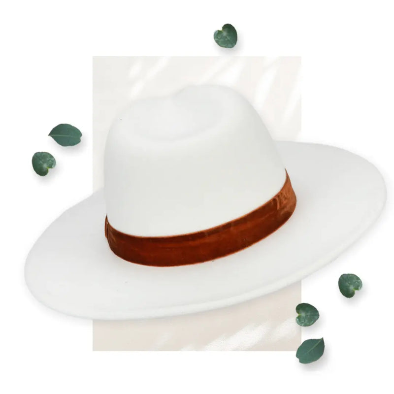 SDH  Women's Faux Felt Fedora W/ Velvet Band Hat Makuwa Swim Wear