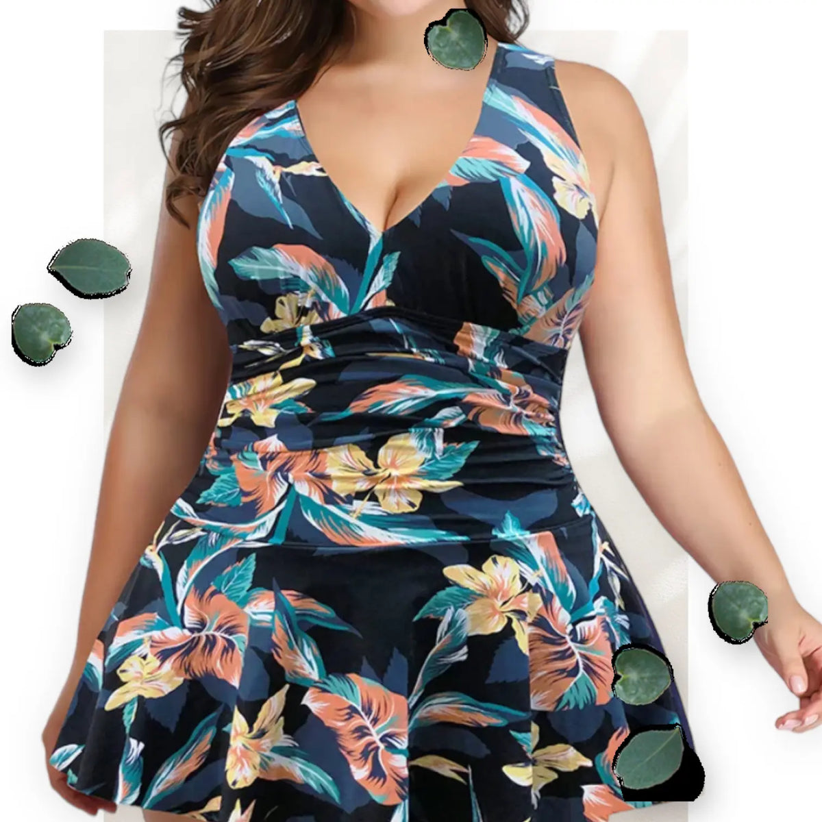 Floral Print Classic One-Piece  Swimdress Tummy Control Plus Size Makuwa Swim Wear