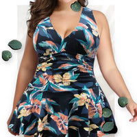 Floral Print Classic One-Piece  Swimdress Tummy Control Plus Size Makuwa Swim Wear