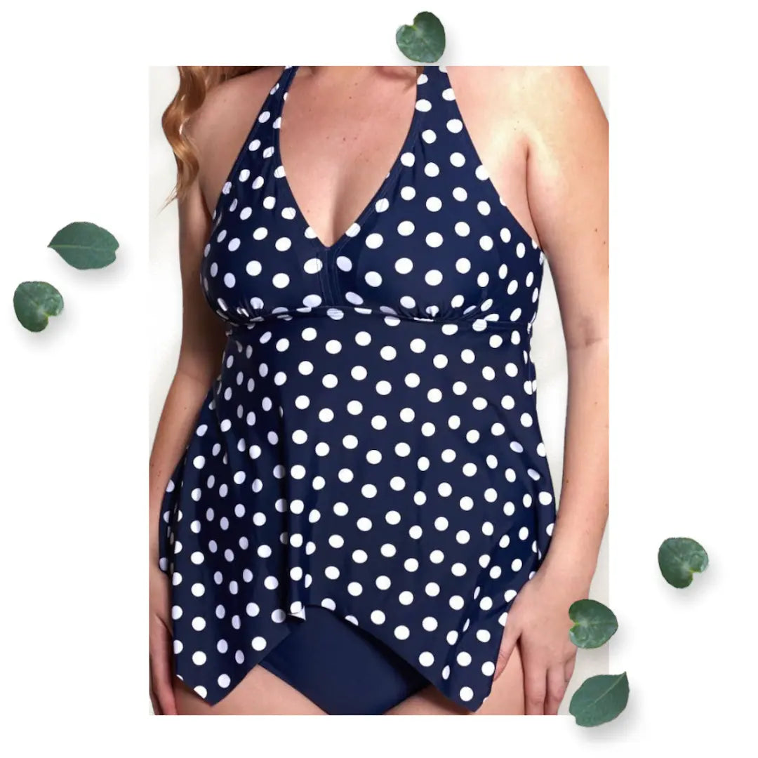 CG Poca Dots Navy Handkerchief Tankini Top Cover Girl