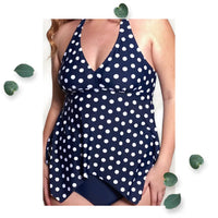 CG Poca Dots Navy Handkerchief Tankini Top Cover Girl