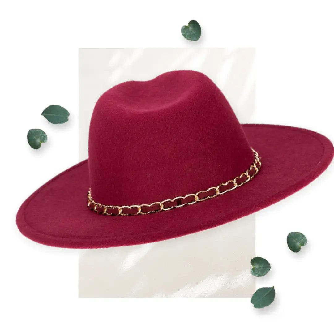 SDH Women's Faux Felt Fedora W/ Gold Chain Trim Hat WearMSW