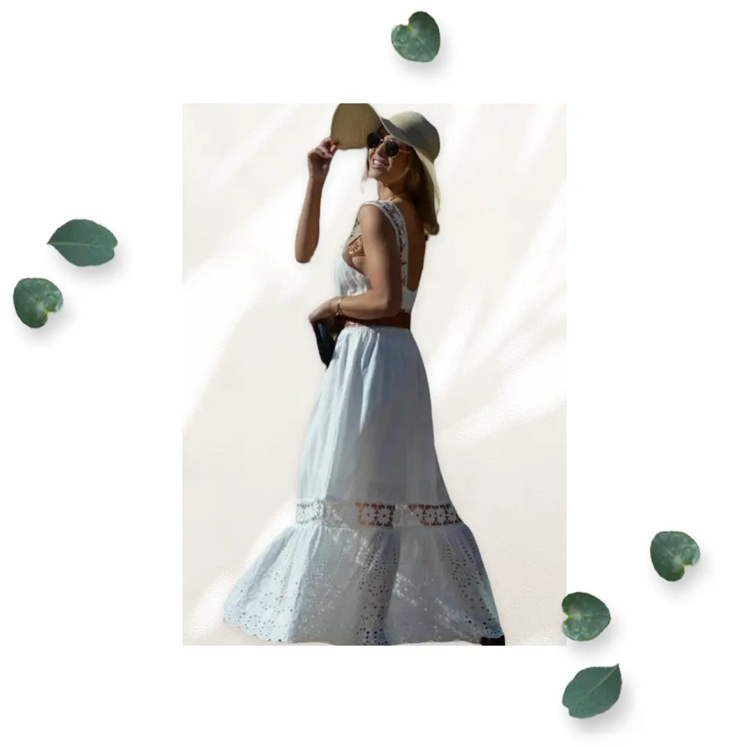 Women White Lace Woven Maxi Dress Makuwa Swim Wear LLC