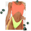 Neon Pink Cut out two tone  One Piece Swimsuit Makuwa Swim Wear