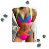 Pink Contrast Color Bondage High-Waisted Bikini WearMSW