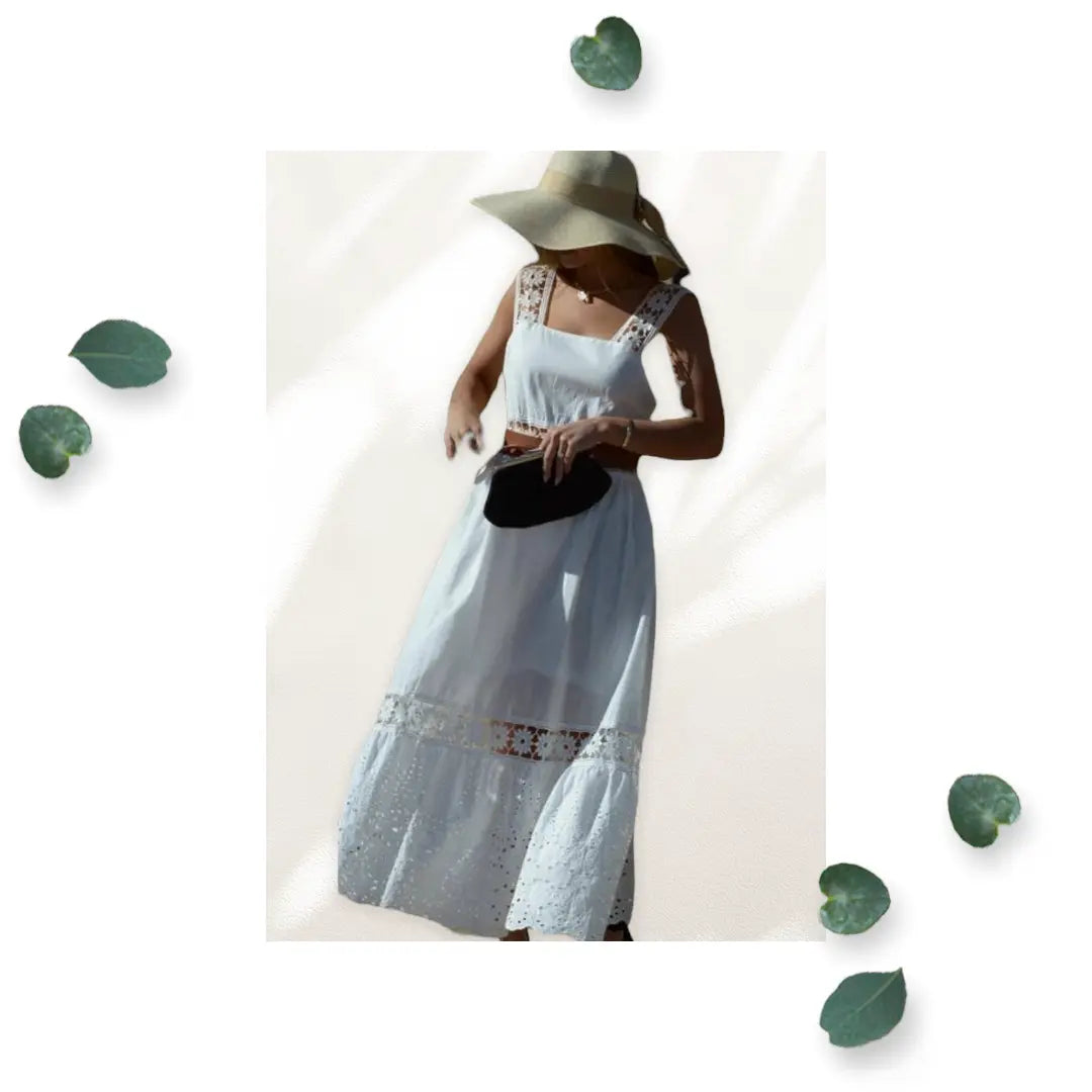 Women White Lace Woven Maxi Dress Makuwa Swim Wear LLC