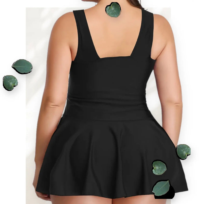 MSW Navy Classic One-Piece V-Neck Swimdress Tummy Control Plus Size Makuwa Swim Wear