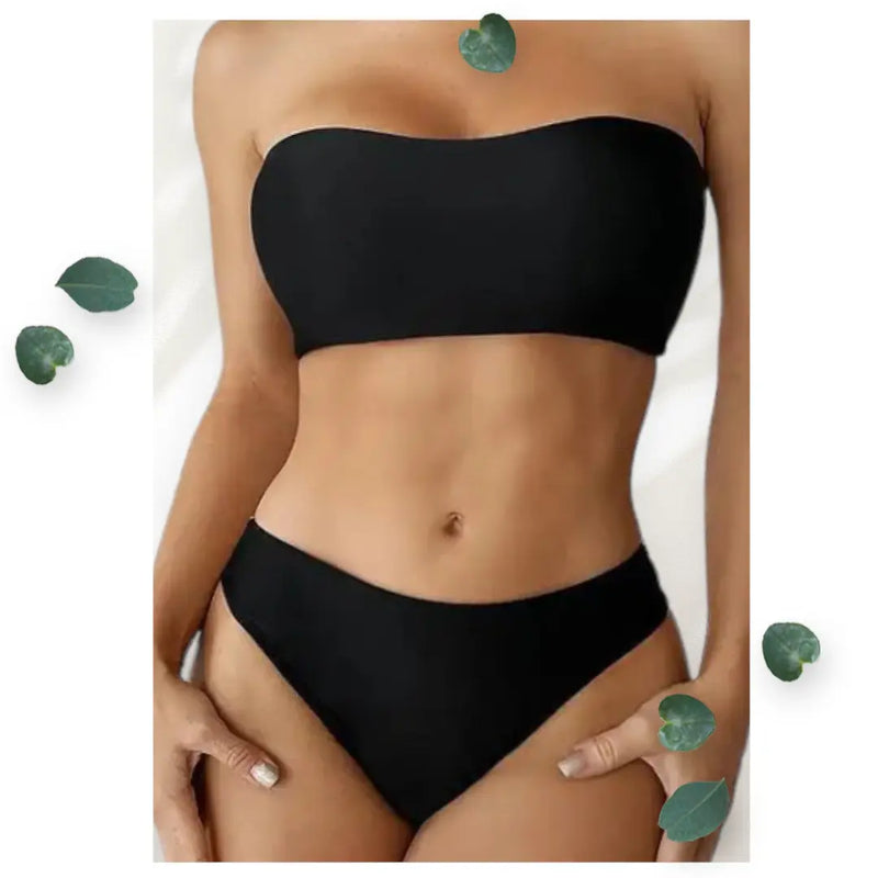 Women’s Black and Gold Bandeau Two Pieces Bikini Set Makuwa Swim Wear